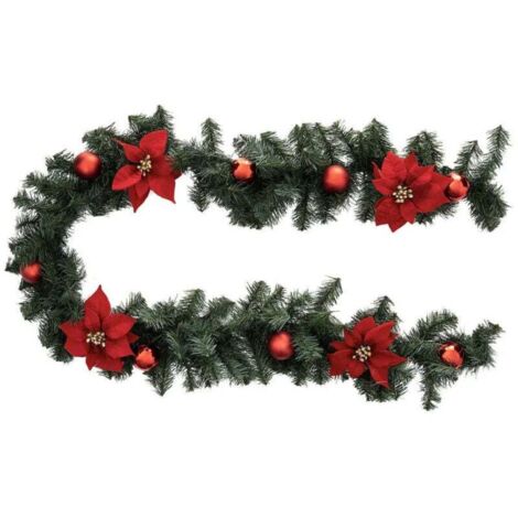 Guirlande artificielle Sapin avec déco Boules Rouge et Poinsettia Rouge L 200 cm - Feeric Christmas