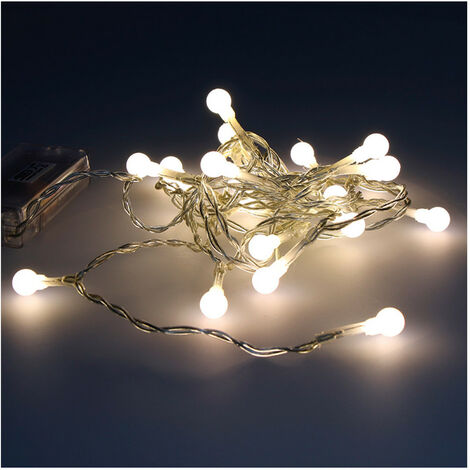 Guirlande avec piles 20 leds, sphérique blanc chaleureux 2,3m