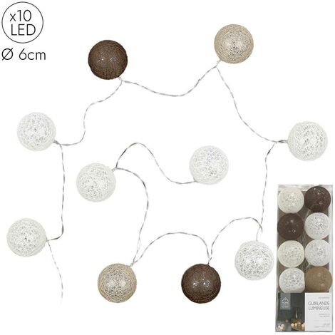 GUIRLANDE BOULE MARRON 10 LED D6CM 1M92 - BEIGE BLANC MARRON