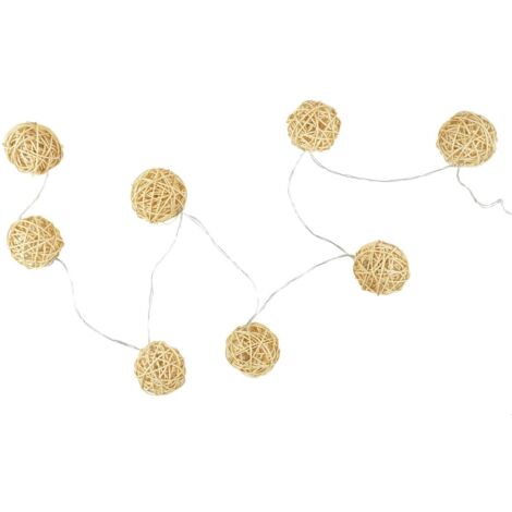 GUIRLANDE BOULE ROTIN NATURAL 8 LED D6 1M56 M12