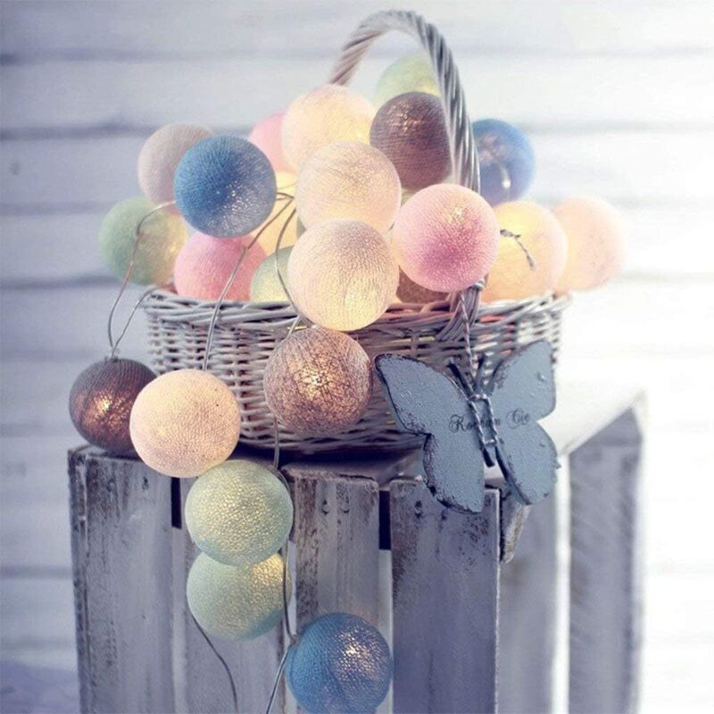 Guirlande boules coton 3,8 m 20 LED batterie – éclairage romantique – Noël/bébé