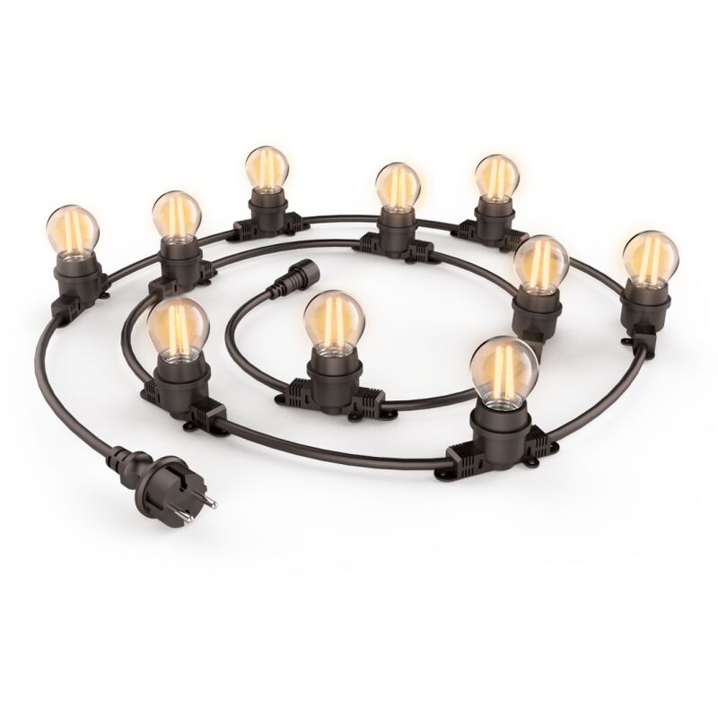 Guirlande Guinguette led Noire, x10 Ampoules Vintage E27 Incluses, 5m Extensible, Conso 43W - GRL5230VBP45F - Xanlite