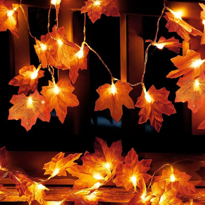 Guirlande d'automne, guirlande lumineuse en feuille d'érable de 3 m 20 LED, décoration d'automne, guirlande lumineuse à piles, adaptée à la