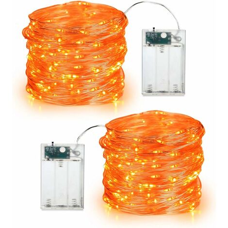 Guirlande d'automne (Lot de 2), 5M Mini Guirlande Lumineuse LED a Pile Extérieur et Intérieur Fil D'argent Décoration Lumière pour Halloween Chambre Noël Thanksgiving Maison JUNJUN