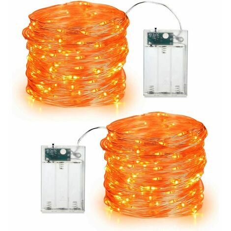 Guirlande d'automne (Lot de 2), 6M 60 LED Mini Guirlande Lumineuse LED a Pile Ext¨¦rieur et Int¨¦rieur Fil D'argent D¨¦coration Lumi¨¨re pour Halloween Chambre No?l Thanksgiving Maison, Orange