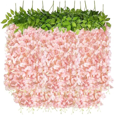 Guirlande de 12 fleurs artificielles en soie, glycine, pour la maison, les mariages et le jardin.
