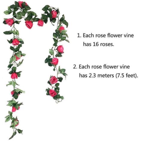 Guirlande de 3 roses artificielles (6,9 m) pour décoration de mariage, maison, jardin et fête (Champagne, Rose, Rose vif) (Coloré)