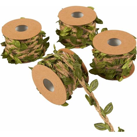 Guirlande de feuilles - 4 rouleaux à suspendre au mur - Plantes artificielles en toile de jute - Pour mariage, maison, jungle - 5 m
