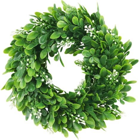 Guirlande de feuilles artificielles vertes en buis de 25 cm pour le front