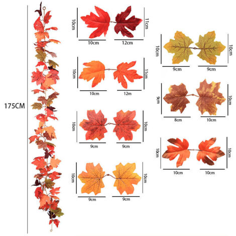 Guirlande de feuilles d'érable artificielles, lot de 2, décoration d'automne, Thanksgiving, mariage, décoration intérieure