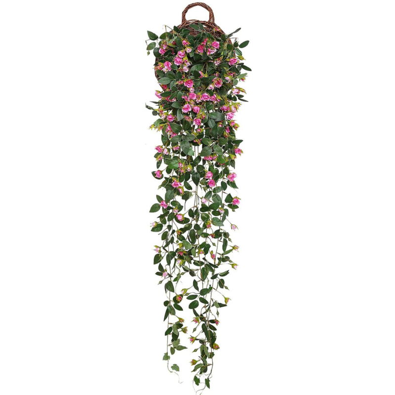 Guirlande de fleurs artificielles de 1,25 m, lierre rose artificiel, panier suspendu, décoration de jardin pour arche de mariage (panier non inclus)
