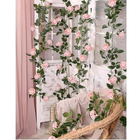 Guirlande de fleurs artificielles en soie rose pion de 2 m, à suspendre en extérieur pour décoration de mariage ou jardin.