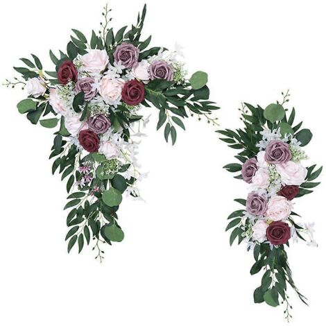 Guirlande de fleurs artificielles roses et feuilles, rotin, feuillage floral, décor d'arche murale pour mariage ou fête.