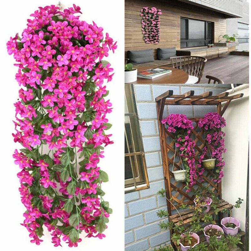 Guirlande de fleurs artificielles violettes suspendues, plantes suspendues, décoration de balcon