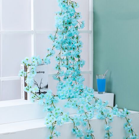 Guirlande de Fleurs de Cerisier Artificielle, Décoration Murale Bleu Ciel pour Salon et Bureau