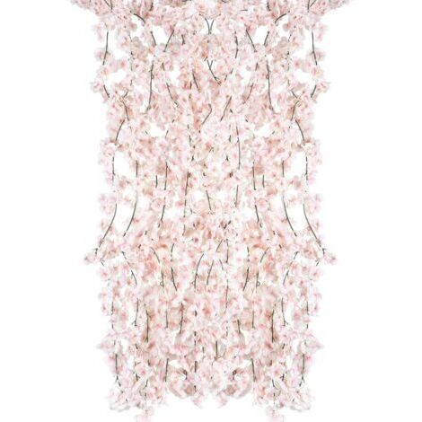 Guirlande de fleurs de cerisier artificielles en soie, couronne murale à suspendre, pour mariages, décoration intérieure et extérieure, 4 pièces (rose)