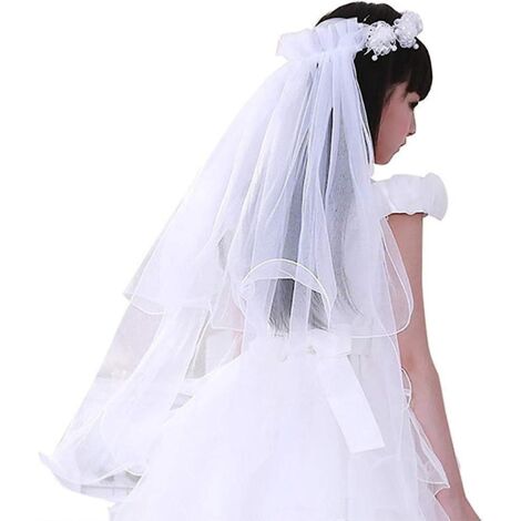 guirlande De Fleurs Fille Voile De Marie Enfant Bandeau Double Couche Tulle Couronne Coiffure Accessoires Garland Pour Princesse Robe Mariage Fest
