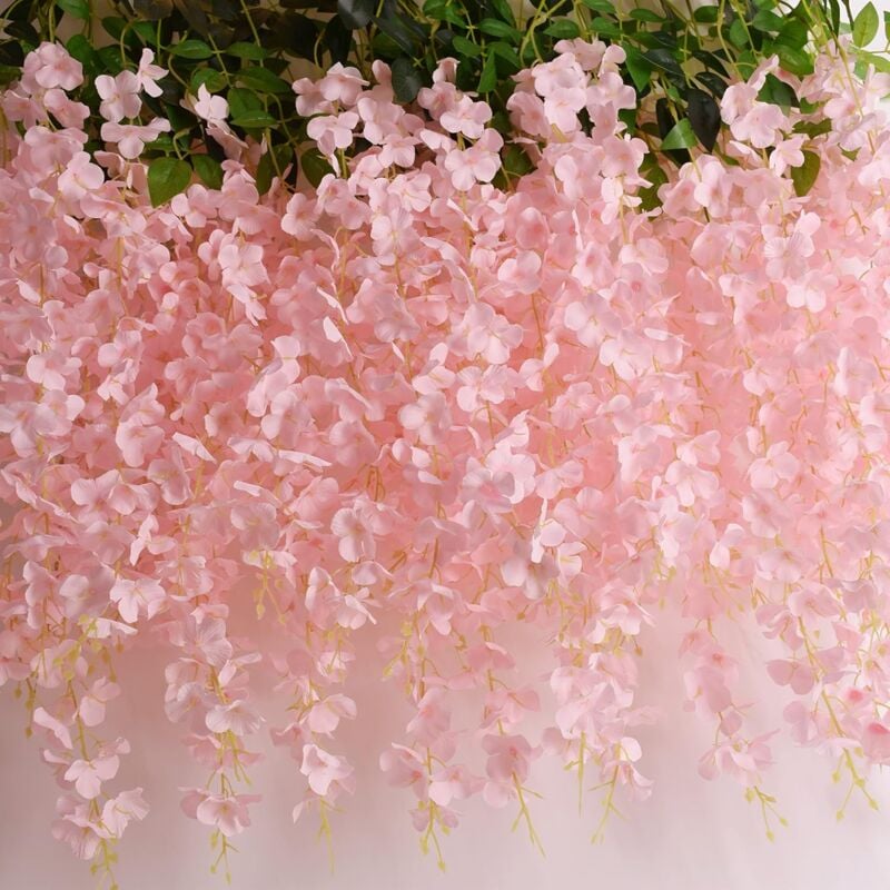 Langray - Guirlande de glycine artificielle à 14 tiges de glycine à suspendre pour décoration de mariage, jardin, fête (14 tiges rose)