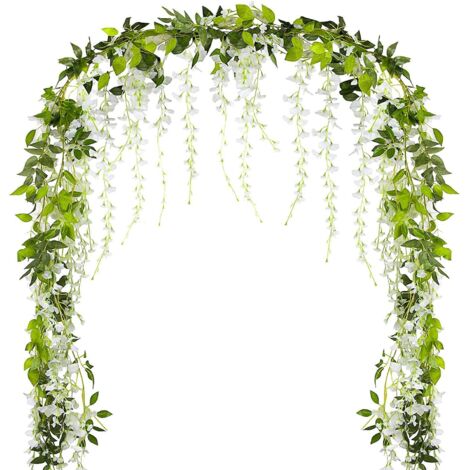 Guirlande de glycine artificielle d'extérieur de 4 m avec fleurs blanches - Feuillage de lierre artificiel pour la décoration de balcon de mariage