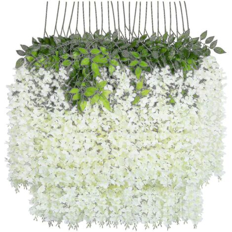 Guirlande de glycine artificielle en soie, 24 pièces, guirlande, blanche, pour décoration de maison, mariage ou fête.