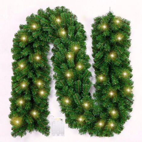Guirlande de Noël Artificielle - 2.7m/9 FT avec 30 LED Lierre - Pour Escaliers, Cheminées, Portes - Intérieur ou Extérieur (Vert)