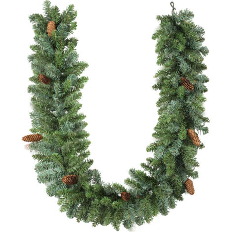 Guirlande de Noël artificielle de 1,8 m, décoration florale verte, composée de 162 tiges et de 8 pommes de pin.