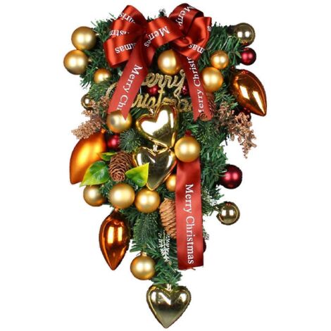 Guirlande de Noël artisanale en forme de cercle, ornée de fleurs et de feuilles vertes (Europe)