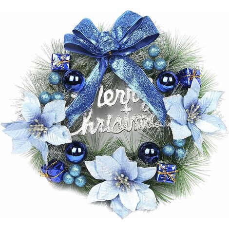 Guirlande de Noël avec Guirlande Lumineuse Led Joyeux Noël Porte d'entrée Guirlande Plantes Artificielles Fleur Mur Fenêtre Ornement Suspendu Couronne Diamètre: 300mm-Or