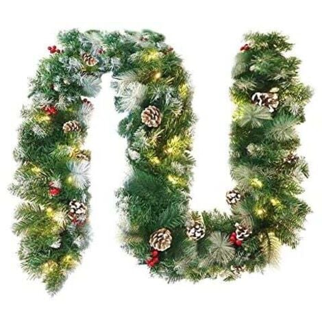 Guirlande de Noël avec LED artificielle en PVC de 500 cm de long Décoration végétale de Noël en rotin (Type A effet neige et pomme de pin) NAIZY