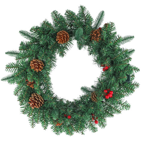 Guirlande de Noël Christmas Garland 50cm Noël Artificielle Garland Décoration de Noël avec des baies et des pommes de pin (vert) HENGMEI