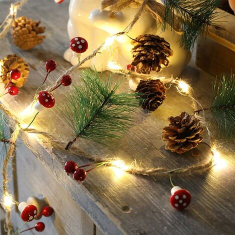 Guirlande de Noël de Pin 2M 20 LED Lumières à Cordes de Modes de Scintillement pour Noël, pour intérieur, extérieur, partie, jardin, arbre de Noël longziming