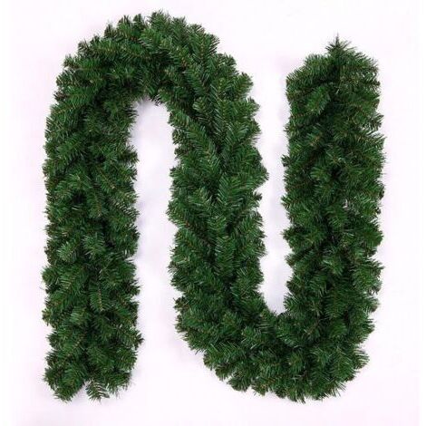Guirlande de Noël en rotin artificiel à suspendre pour porte d'entrée, cheminée, escalier, décoration de Noël (vert 1)