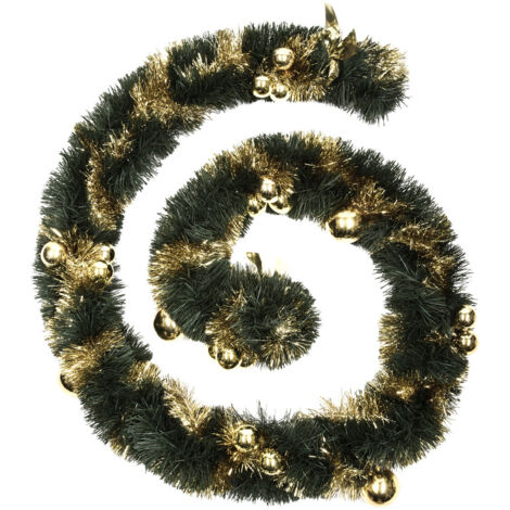 Guirlande de Noël large 10 cm Vert avec déco Boules OR Longueur 2.7 mètres - Feeric Christmas