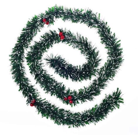 Guirlande de Noël large 7.5 cm Vert Blanc et Baies rouges longueur 2 mètres - Feeric Christmas