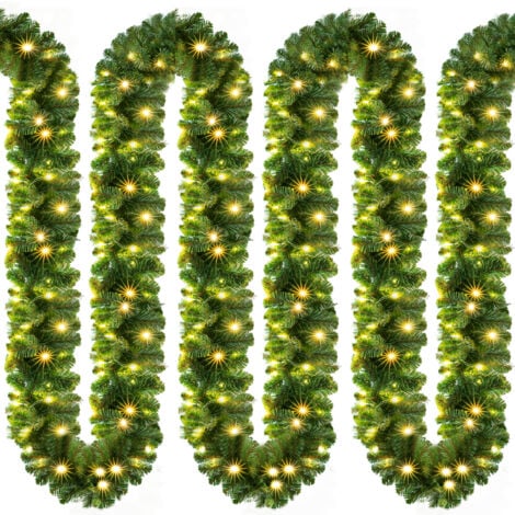 Guirlande de Noël lumineuse Décoration en sapin artificiel avec lumières blanc chaud pour porte fenêtre balustrade-5 m 100 LEDs