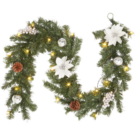 Guirlande de Noël, lumineuse Décoration en sapin artificiel avec lumières blanc chaud pour porte fenêtre balustrade-6FT 20 LEDs,Blanc