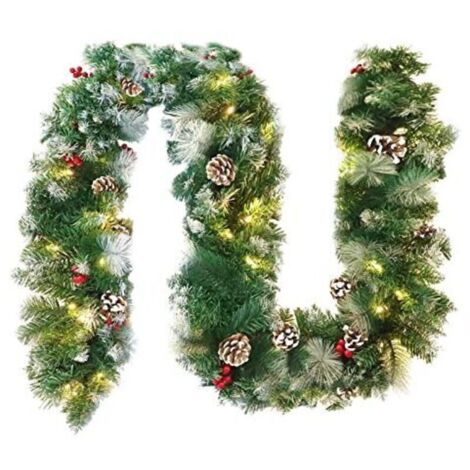 Guirlande de Noël lumineuse en PVC et rotin 300 cm avec LED, effet neige & pommes de pin – NAIZY