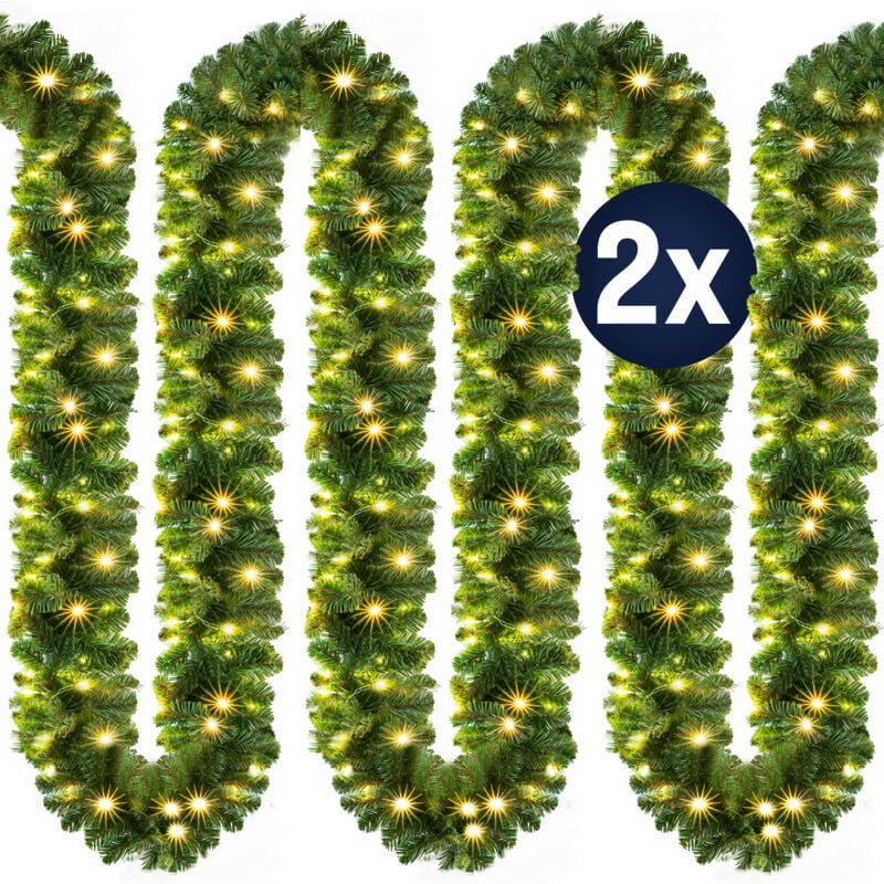 Guirlande de Noël lumineuse Décoration en sapin artificiel avec lumières blanc chaud pour porte fenêtre balustrade 2x 10 m 100 LEDs