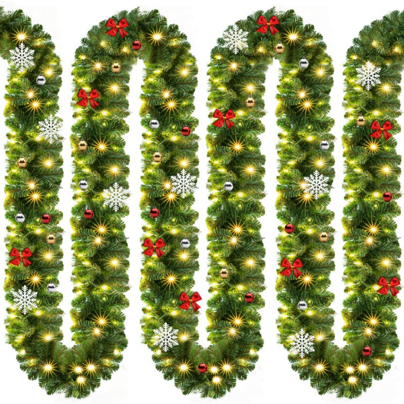 Guirlande de Noël lumineuse Décoration en sapin artificiel avec lumières blanc chaud pour porte fenêtre balustrade 10m décoré 160 LEDs