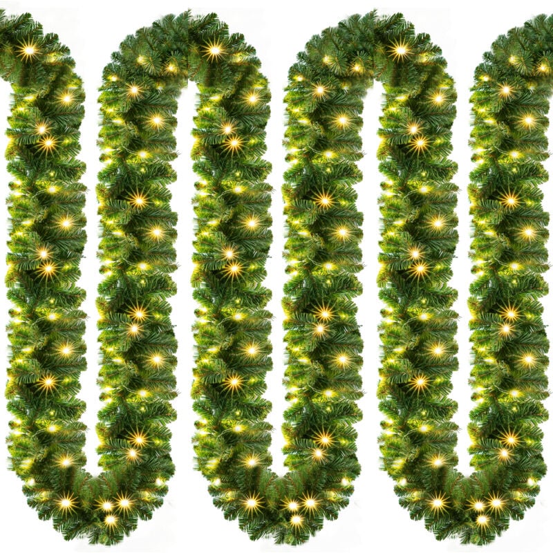 Guirlande de Noël lumineuse Décoration en sapin artificiel avec lumières blanc chaud pour porte fenêtre balustrade 5 m 100 LEDs