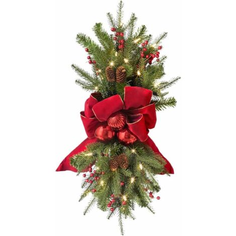 Guirlande de Noël Prelit en forme de larme, 42 cm, décorations d'escalier en pin pour porte d'entrée, intérieur ou extérieur, décoration de Noël, A