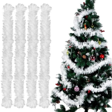 BEIJIYI Guirlande de Noel Sapin, 4pcs Guirlandes Tinsel Noël, Guirlande Sapin 2m, Guirlande Tinsel Métallique Scintillantes pour Mariage Anniversaire Fête Murs Fenêtres Sapin Decoration Noël - Blanche