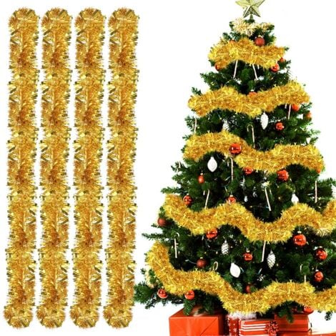 BEIJIYI Guirlande de Noel Sapin, 4pcs Guirlandes Tinsel Noël, Guirlande Sapin 2m, Guirlande Tinsel Métallique Scintillantes pour Mariage Anniversaire Fête Murs Fenêtres Sapin Decoration Noël - Or