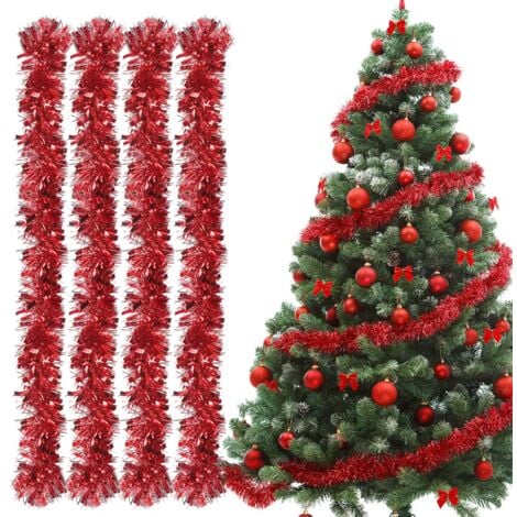 BEIJIYI Guirlande de Noel Sapin, 4pcs Guirlandes Tinsel Noël, Guirlande Sapin 2m, Guirlande Tinsel Métallique Scintillantes pour Mariage Anniversaire Fête Murs Fenêtres Sapin Decoration Noël - Rouge