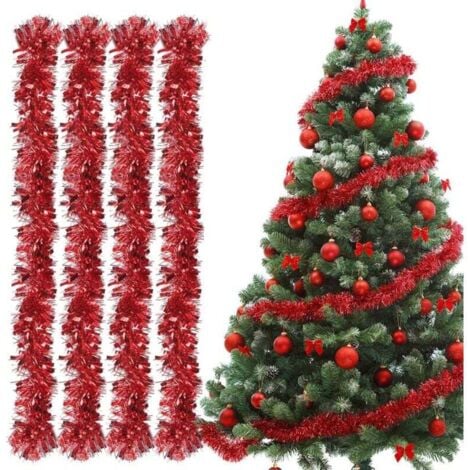 BEIJIYI Guirlande de Noel Sapin, 4pcs Guirlandes Tinsel Noël, Guirlande Sapin 2m, Guirlande Tinsel Métallique Scintillantes pour Mariage Anniversaire Fête Murs Fenêtres Sapin Decoration Noël - Rouge