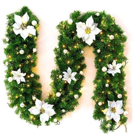 Guirlande de Noël,guirlande de Noël avec éclairage,guirlande de Noël à l'extérieur,2,7 m guirlande de Noël guirlande de sapin pour la maison jardin vacances mariage escaliers cheminées GROOFOO