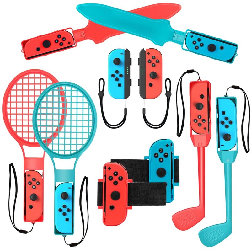 2024 Switch Spiele Zubehör Sets für Kinder Nintendo Switch Sports, 10-in-1-Familien Party Pack Spielzubehör Set Kit für Switch oled Sportspiele