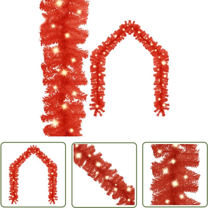 The Living Store Guirlande de Noël avec lumières led 5 m Rouge - Guirlande De Noel - Décorations De Noël - Éclairage Led - Guirlande Lumineuse