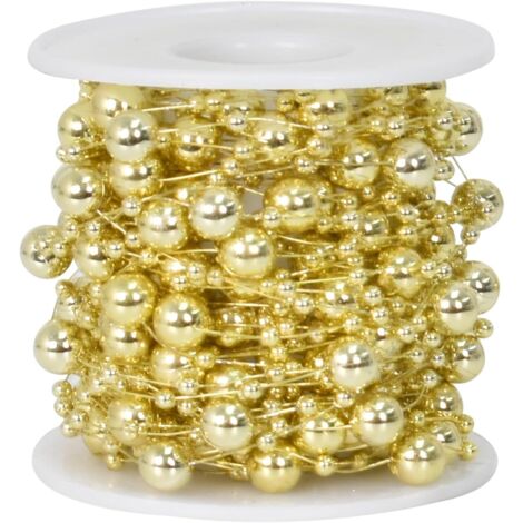 Guirlande de Perles, 10m Ruban de Perles Artificielles Perles en Plastique, Chaîne Perles avec Ligne Pêche, Perles Rouleau Fil pour Mariage, Bouquet Mariée, Décoration de Fête de Noël, 3+8mm (Or)