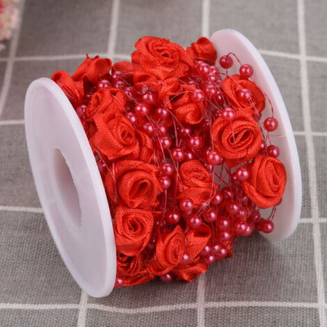 Guirlande de Perles Artificielles Rose 10 mètres - Décoration Fête Mariage Anniversaire DIY (Rouge)